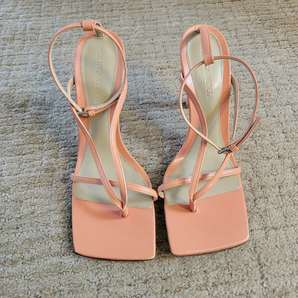 Bottega Veneta Heeled Ankle Strap Sandals In Papaya, Size 37